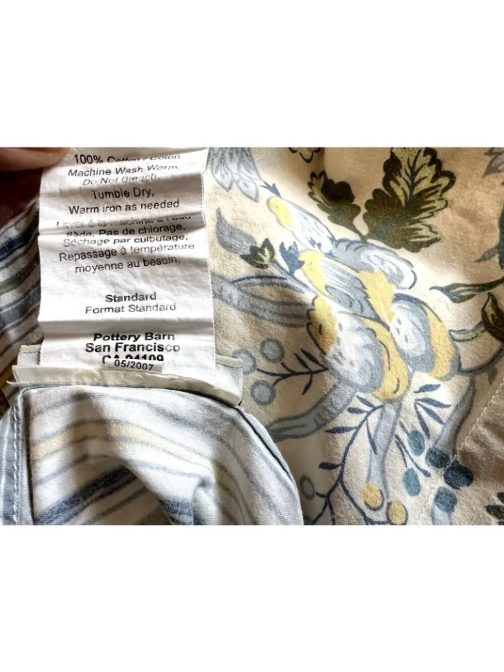 POTTERY BARN Pillow Shams PAIR Standard Jacobean Floral  Blue Yellow 100% Cotton